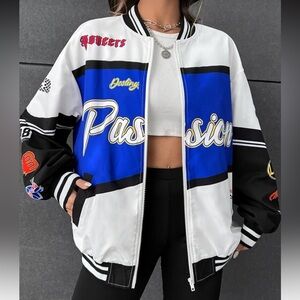 SHEIN Blue and White Varsity Jacket